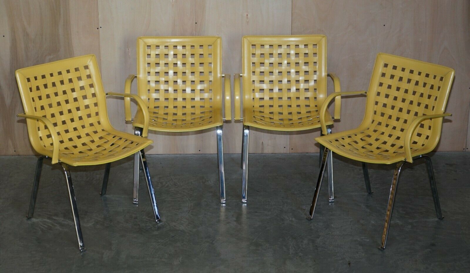 Vintage Giancarlo Vegni For Fasem Italy Leather Woven Net Dining Chairs And Table photo vintage