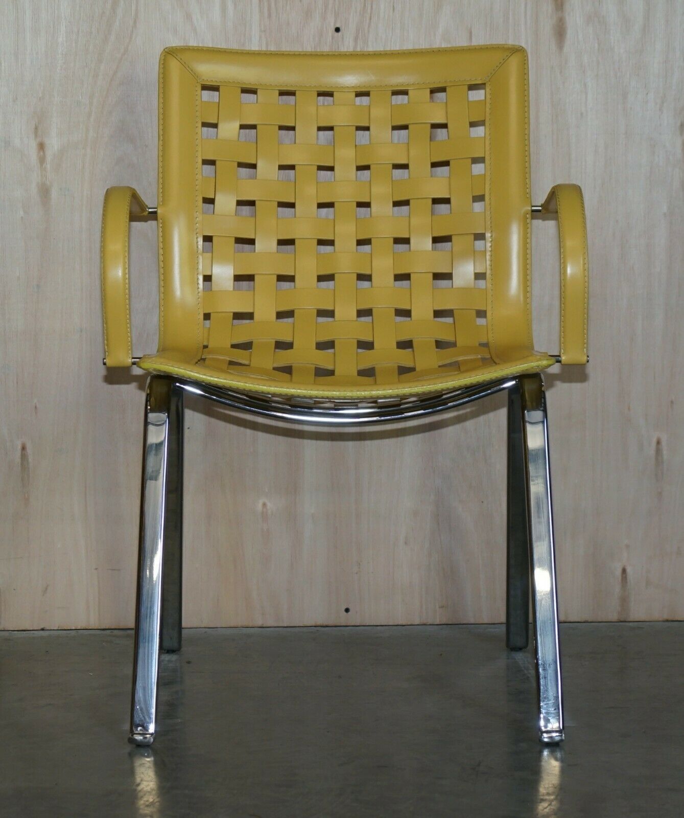 photo for sale Vintage Giancarlo Vegni For Fasem Italy Leather Woven Net Dining Chairs And Table