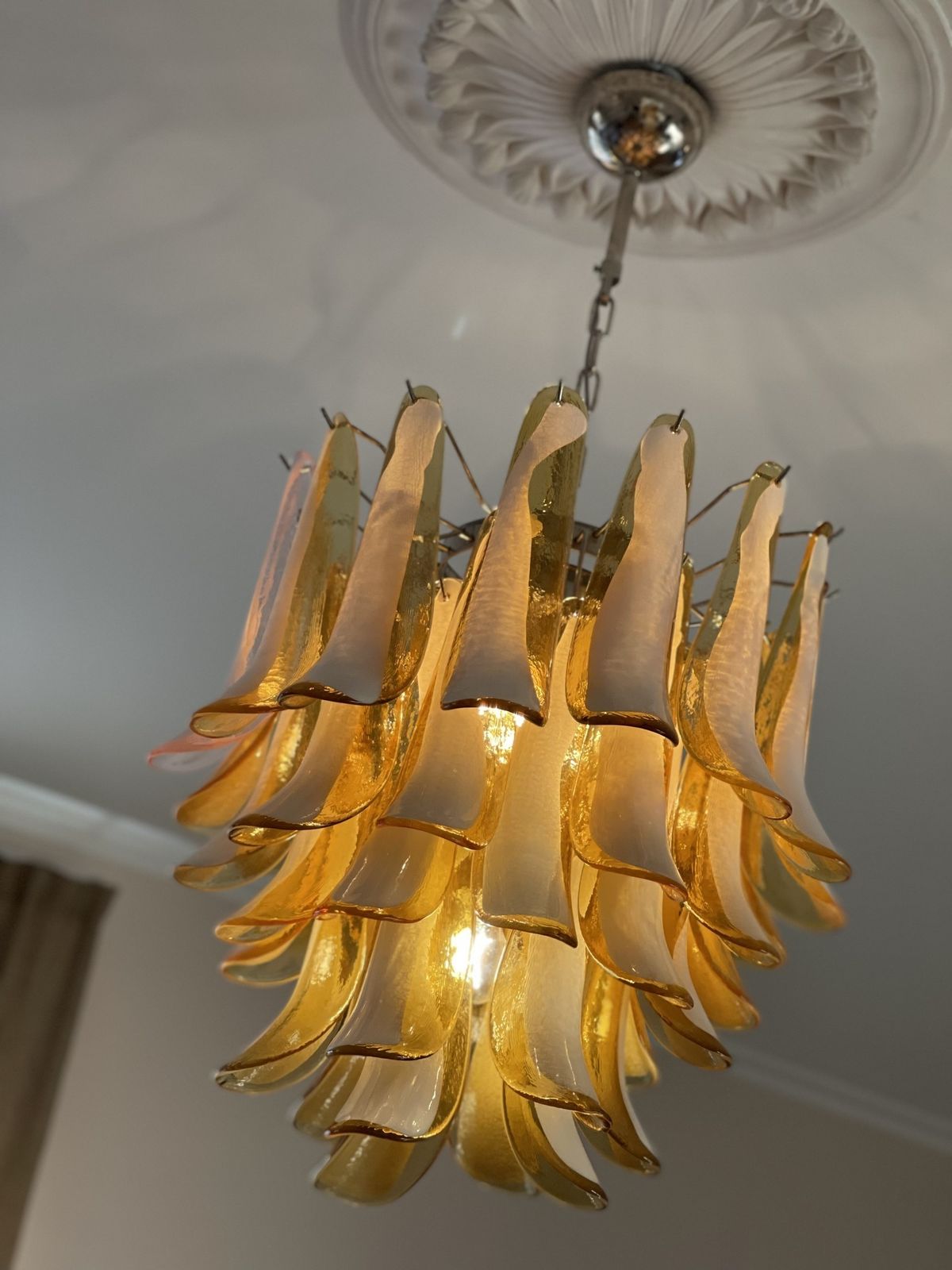 Murano Chandelier In The Style Of Mazzega In Amber   Large Size. photo furniture