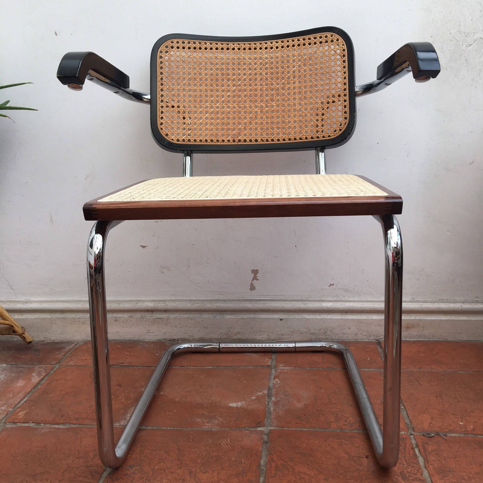 Cesca Black And Chrome & Rattan Dining Chair With Arms photo for sale