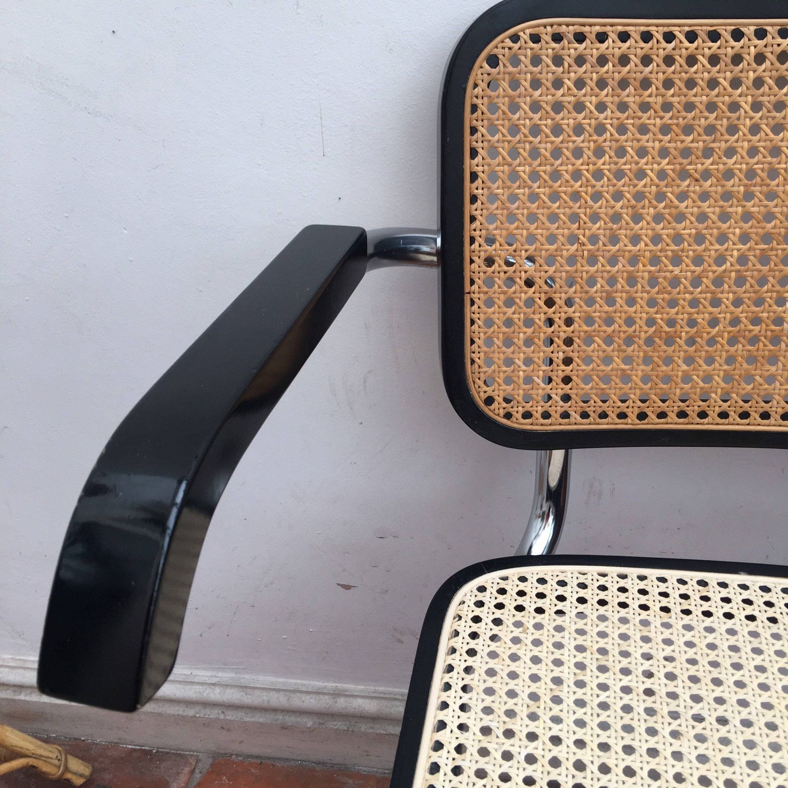 Cesca Black And Chrome & Rattan Dining Chair With Arms With Cane Seat & Back photo 650.0