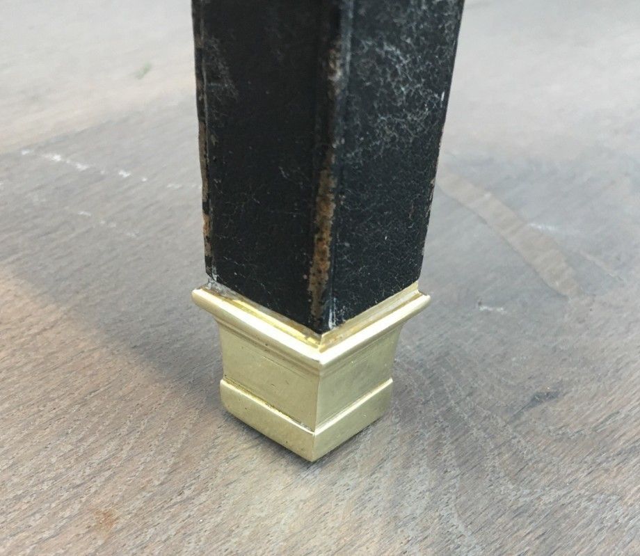 In The Style Of Jacques Adnet. Rare Black Leather And Brass Small Clock Table. French. Circa 1950 photo vinterior