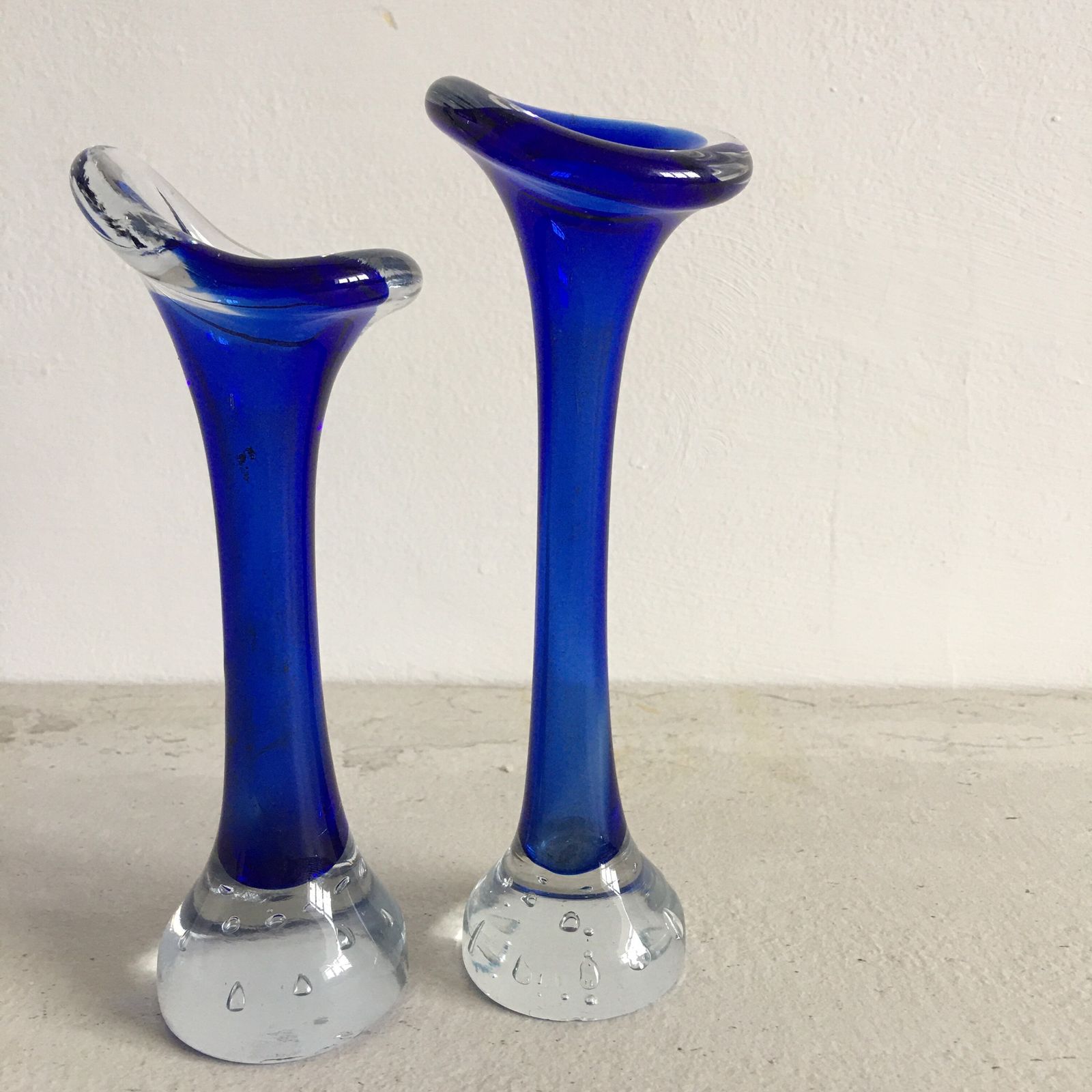 A Pair Of Swedish Blue Aseda Stem Vases. Mid Century Hand Blown/ Gift photo Home Decor