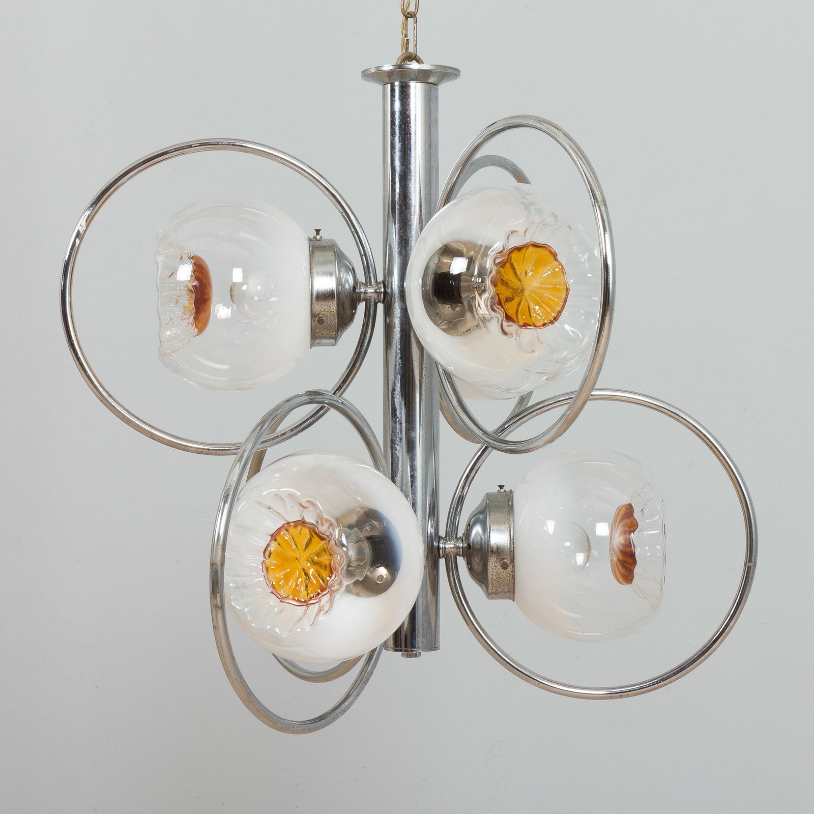 Mazzega Space Age Murano Glass Chrome Plated Chandelier, Italy 1970s photo furniture
