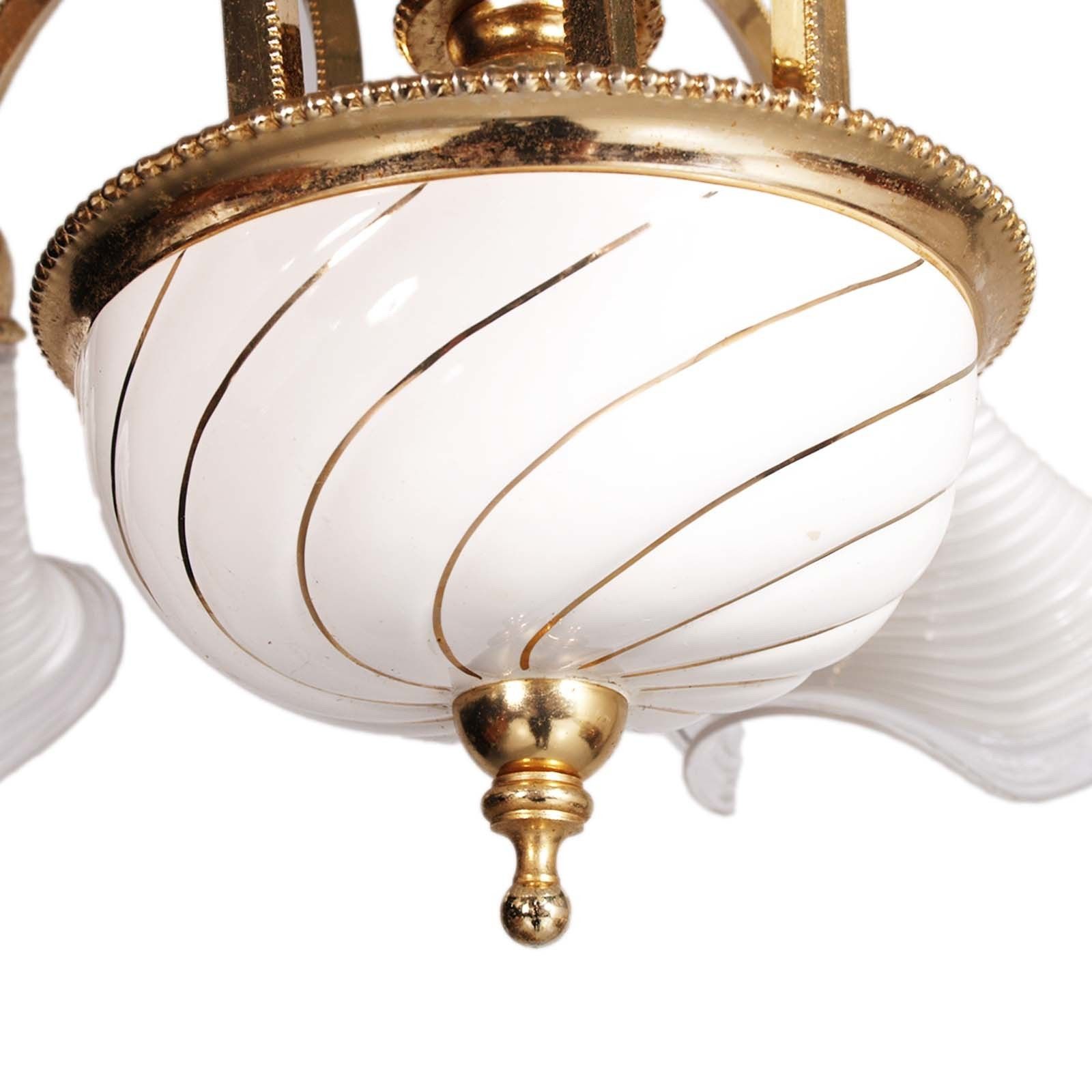 Venice Murano Glass Chandelier Mazzega 1970s, 5 Lights, Golden Metal Milky Glass photo furniture