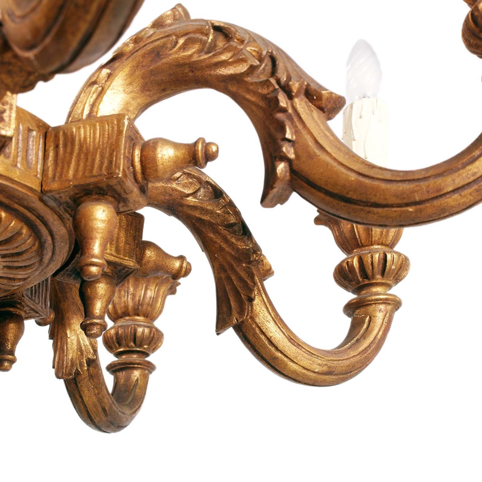 Large Florentine Baroque Chandelier In Hand Carved Walnut Gold Leaf, 9 Lights photo buy