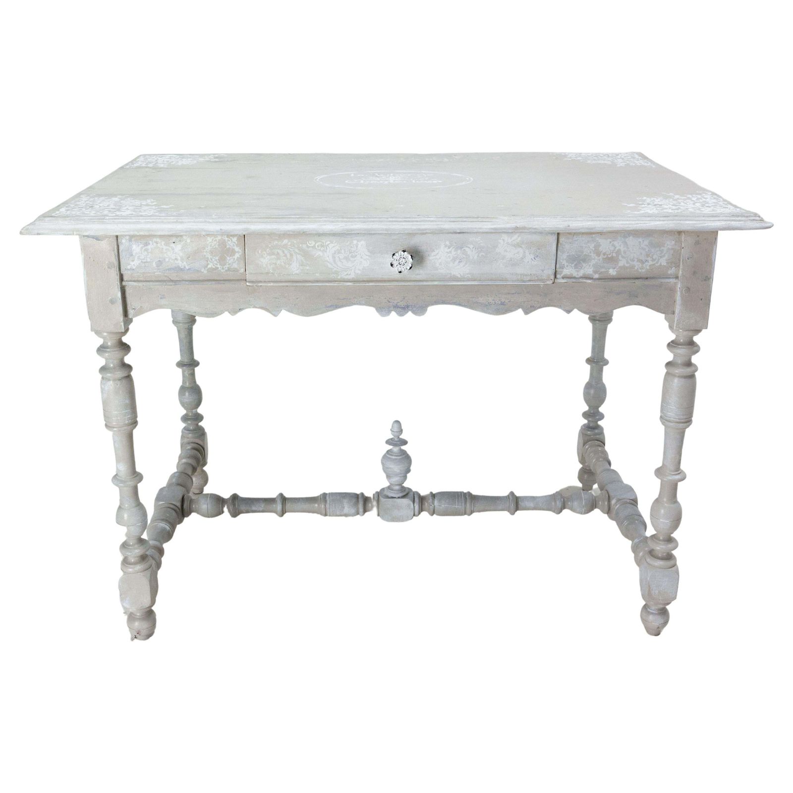 French Oak Writing Table Louis XIII Style And Shabby Finish, 19th Century