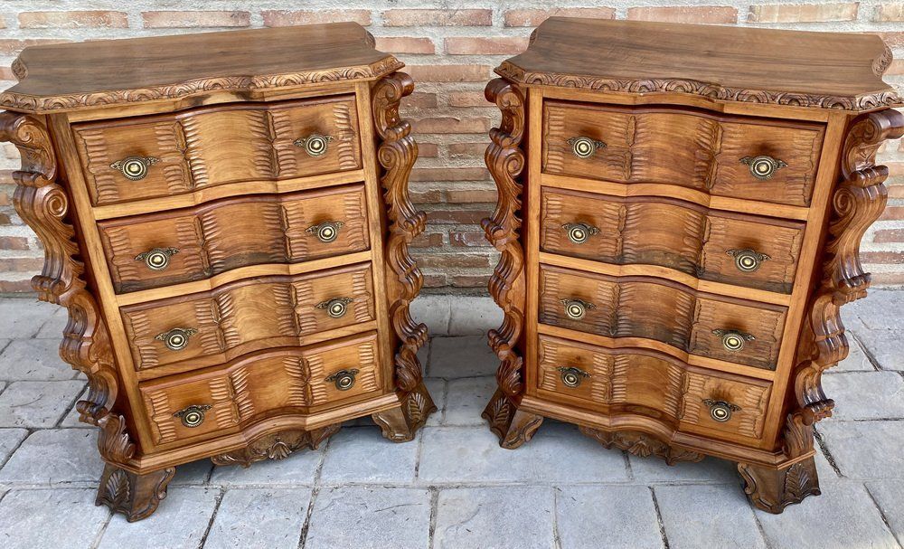 Early 20th Century Italian Burl Walnut And Fruitwood Bedside Commodes, Set Of 2 photo furniture