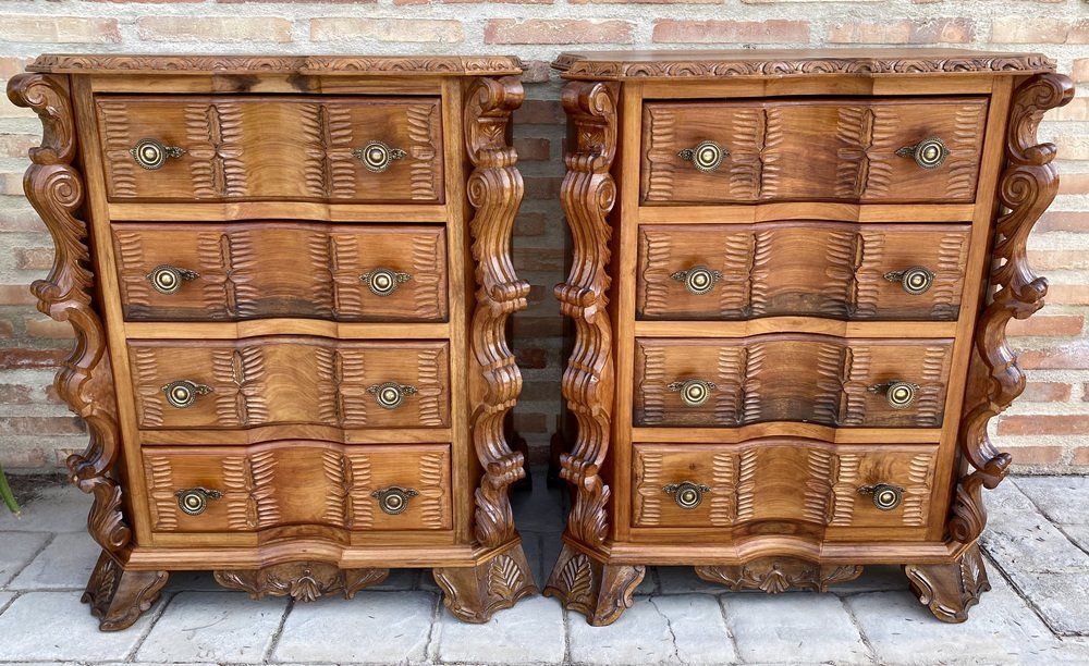 photo for sale Early 20th Century Italian Burl Walnut And Fruitwood Bedside Commodes, Set Of 2