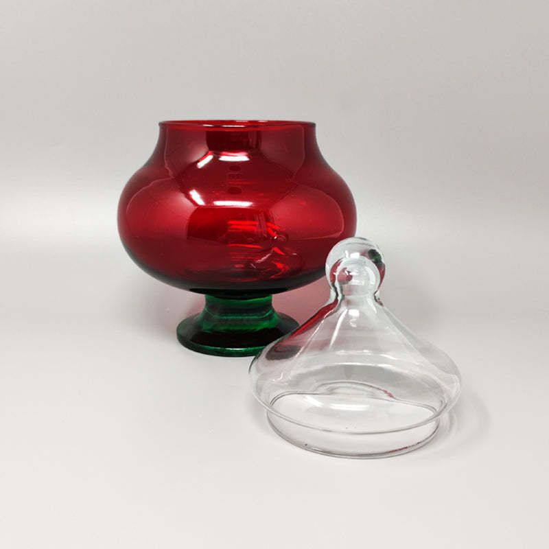 1960s Astonishing Red And Green Jar In Empoli Glass By Rossini. Made In Italy photo for sale