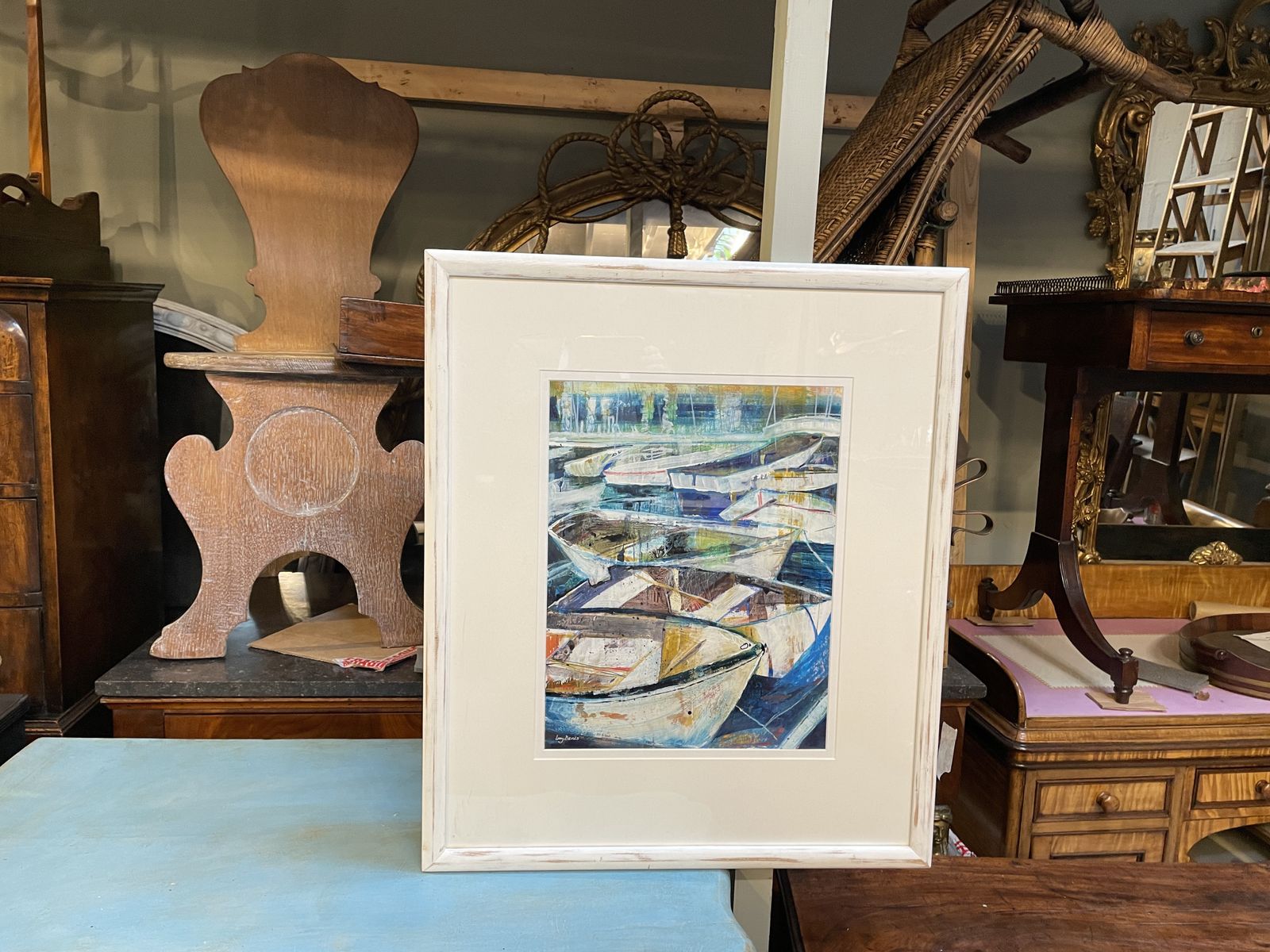 Mixed Media Study "Boats " , Signed photo vinterior