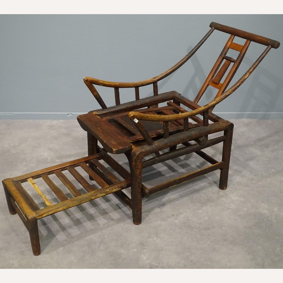 Original Antique Chinese 19th Century Handcrafted Bamboo Lounge Chair, Ca 1860 photo 1970.8