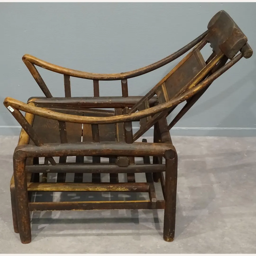 Original Antique Chinese 19th Century Handcrafted Bamboo Lounge Chair, Ca 1860 photo vinterior