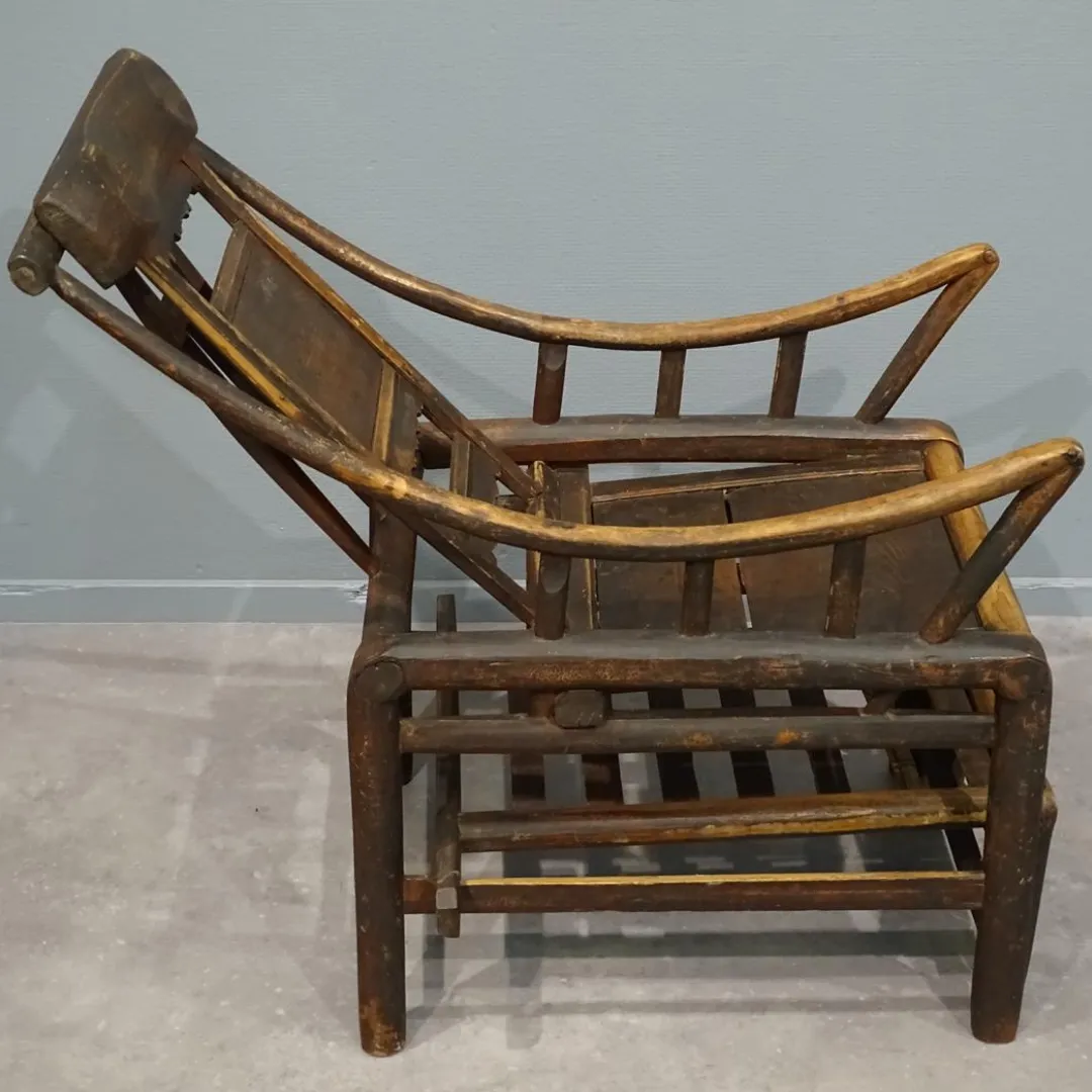 Original Antique Chinese 19th Century Handcrafted Bamboo Lounge Chair, Ca 1860 photo vintage