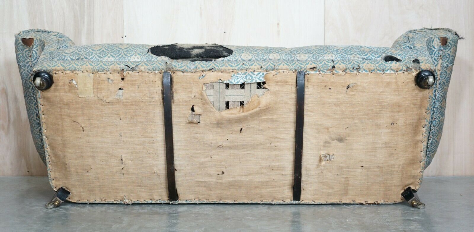 photo for sale Unrestored Antique Victorian Howard & Son's Chesterfield Sofa Inc Ticking Fabric