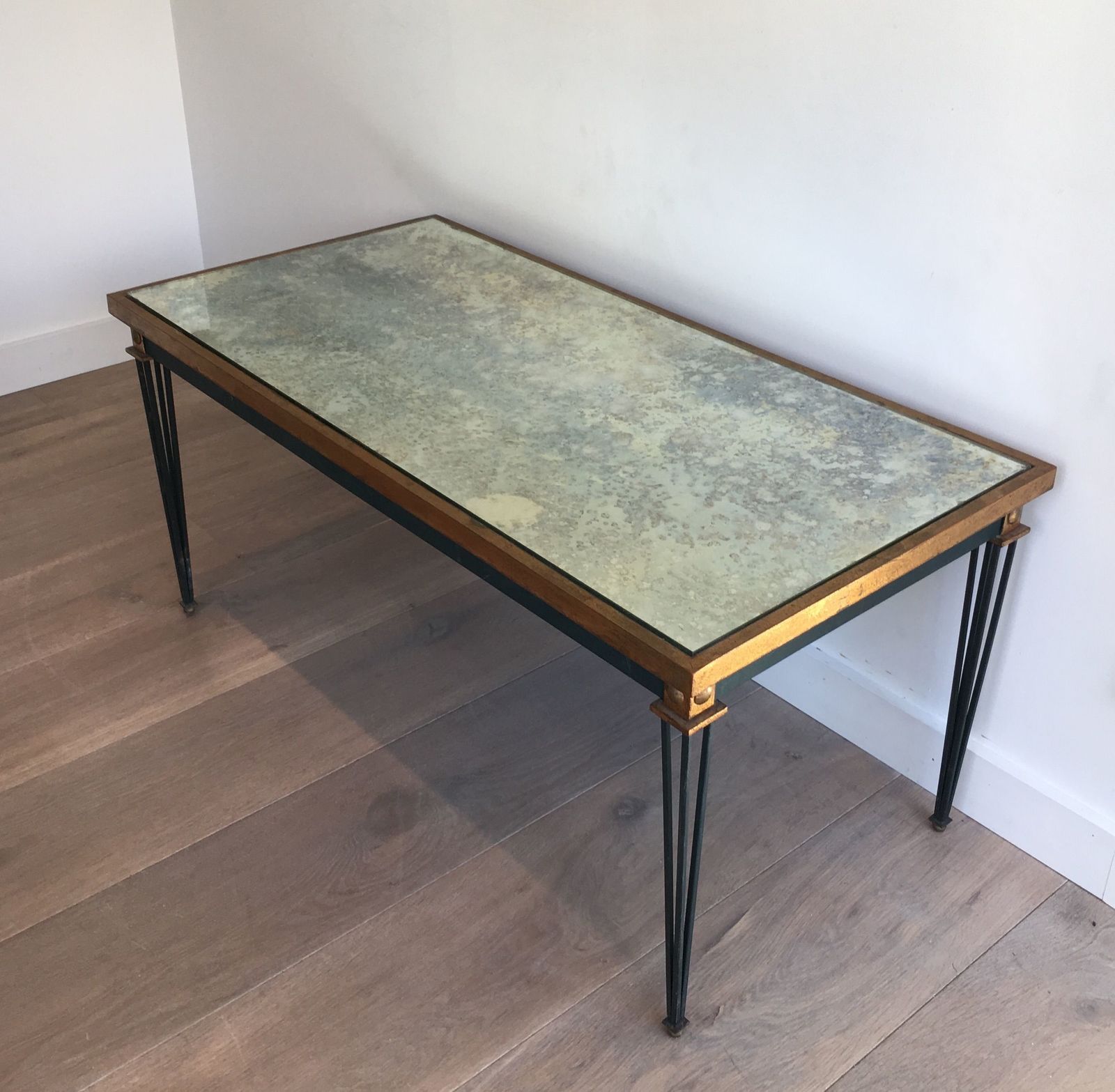 1850.0 Coffee Table In Patinated And Gilded Steel In The Taste Of Jacques Quinet photo