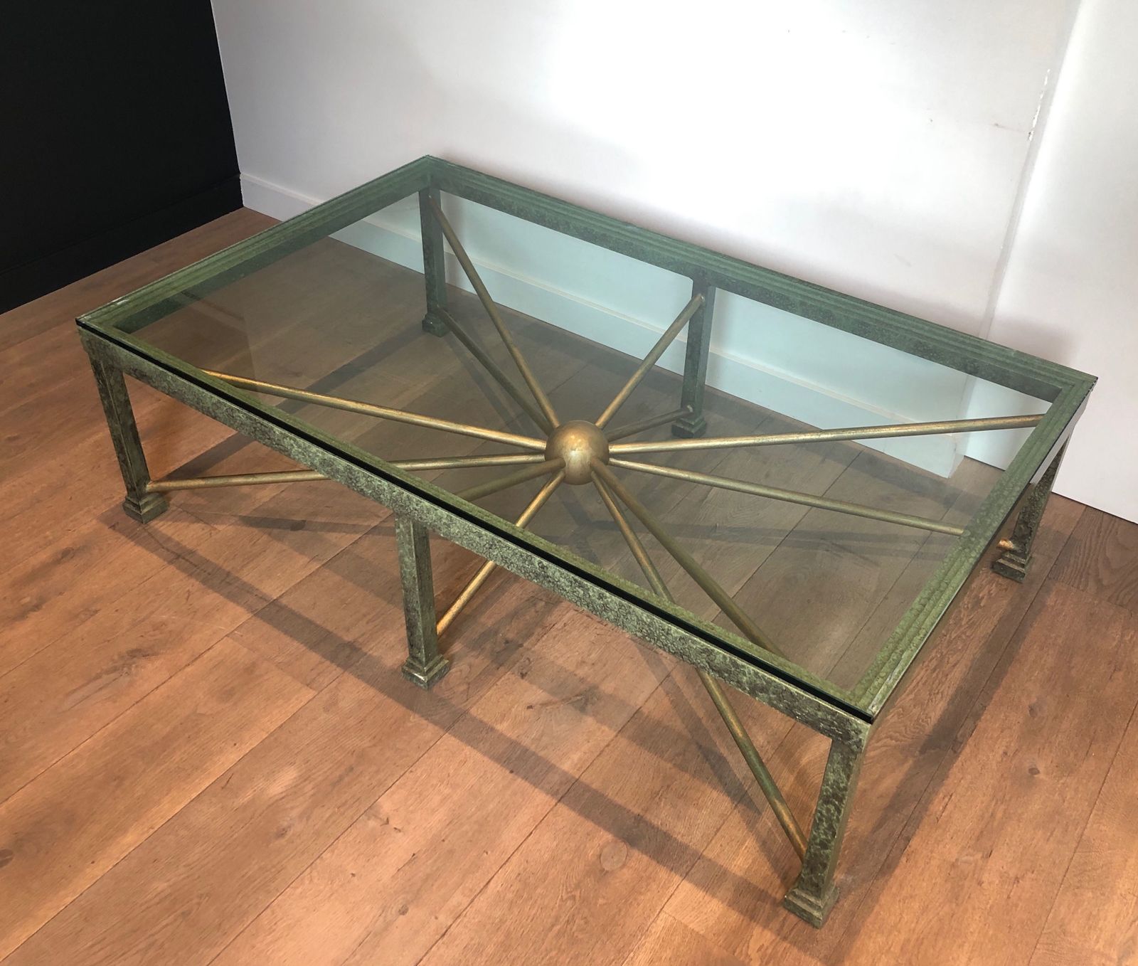 Important Patinated And Golden Steel And Wrought Iron Coffee Table photo for sale
