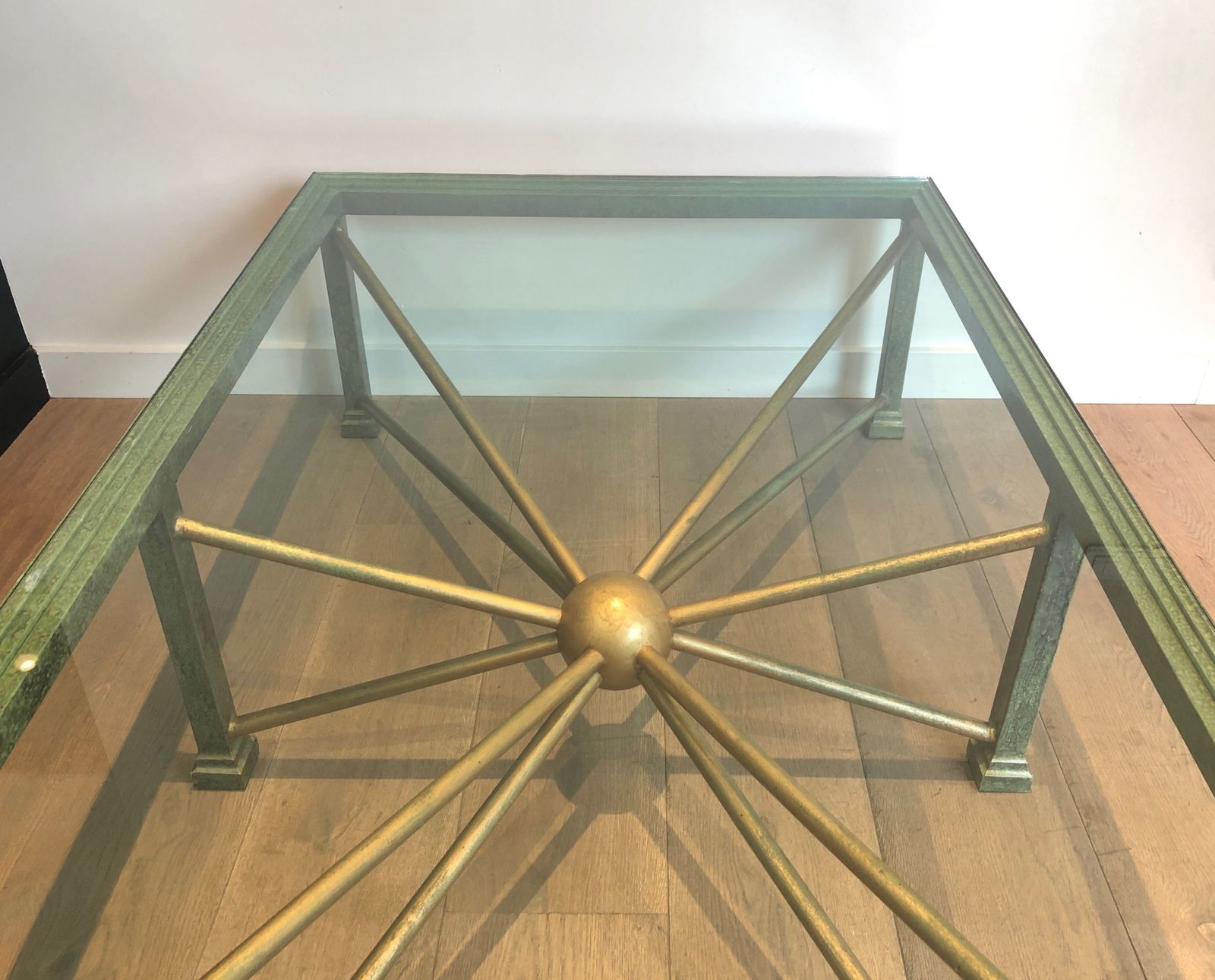 Important Patinated And Golden Steel And Wrought Iron Coffee Table photo buy