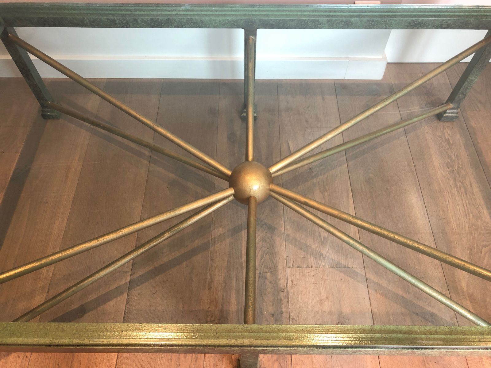 Important Patinated And Golden Steel And Wrought Iron Coffee Table photo vintage