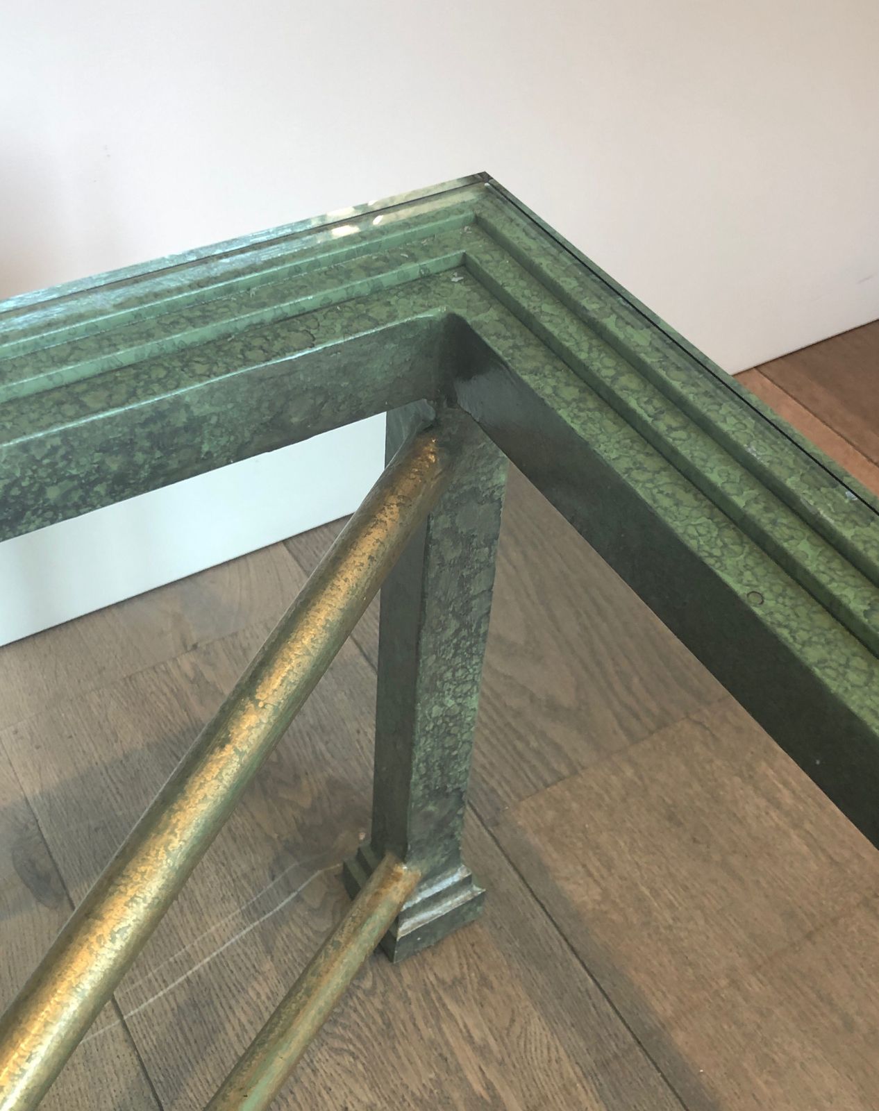 photo for sale Important Patinated And Golden Steel And Wrought Iron Coffee Table