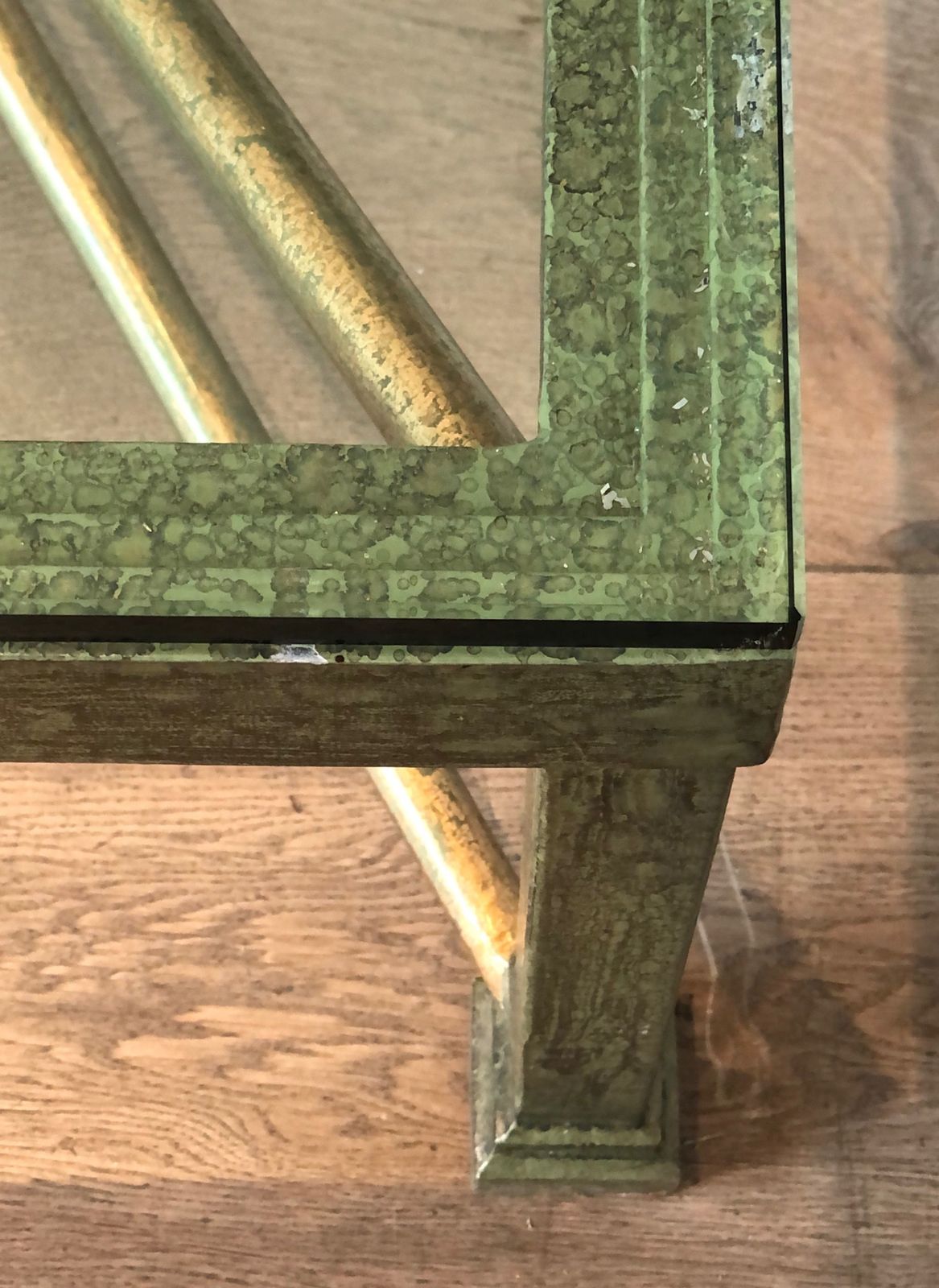 Furniture Important Patinated And Golden Steel And Wrought Iron Coffee Table photo