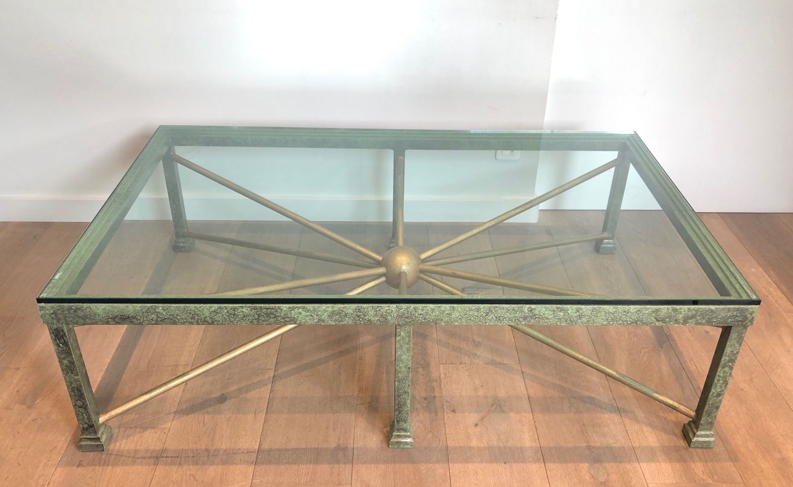 Important Patinated And Golden Steel And Wrought Iron Coffee Table