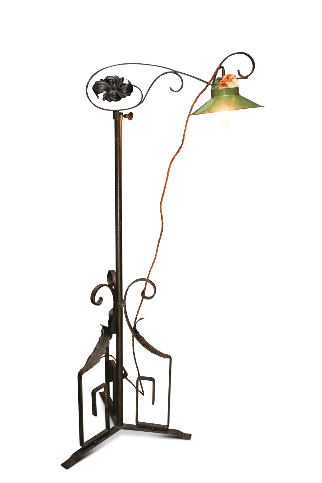 Art Nouveau French Wrought Iron Decorative Standard Lamp With Green Enamel Shade Ol photo furniture