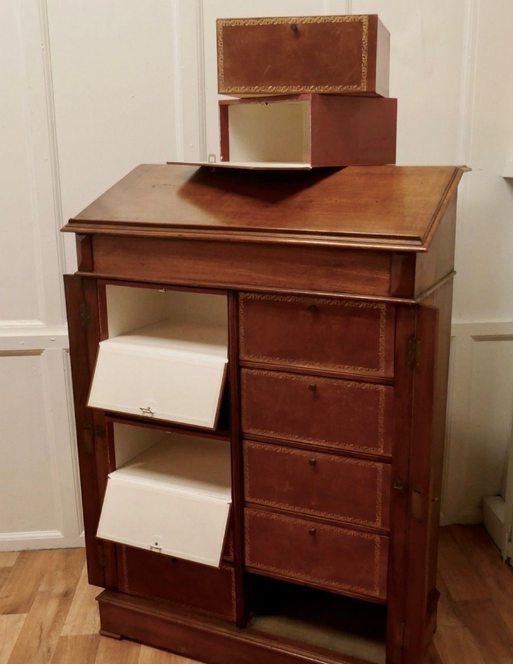 French Walnut Cartonniere Wellington Chest Filing Cabinet, photo vintage