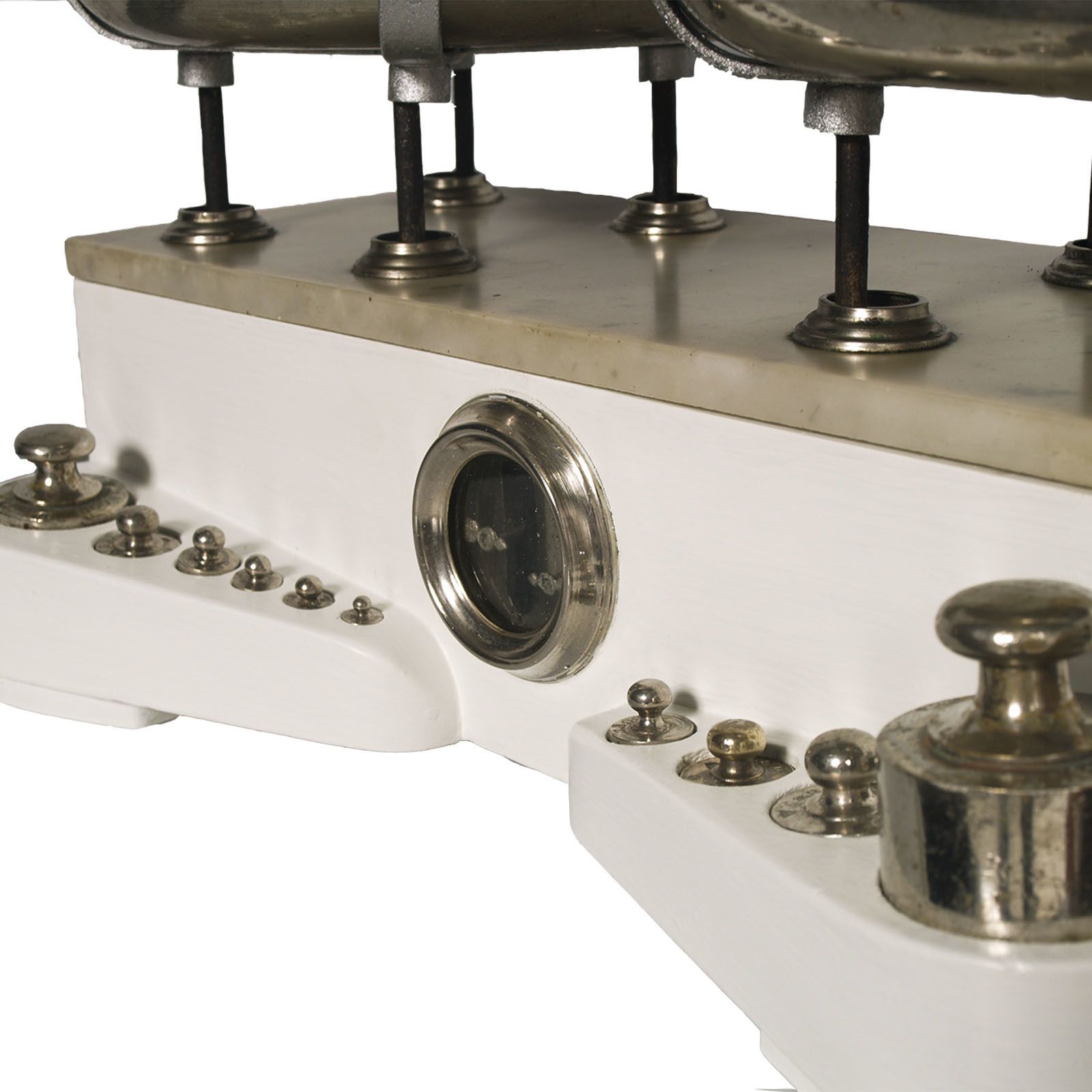 Antique Italian Bench Weight Scale, Chromed Brass And Lacquered Wood, 10 Weights S photo Home Decor