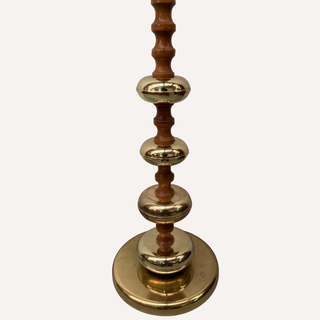 Brass And Wood Turned Large Table Lamp By Veb Narva Leuchtenbau Germany, 1970s photo 360.88