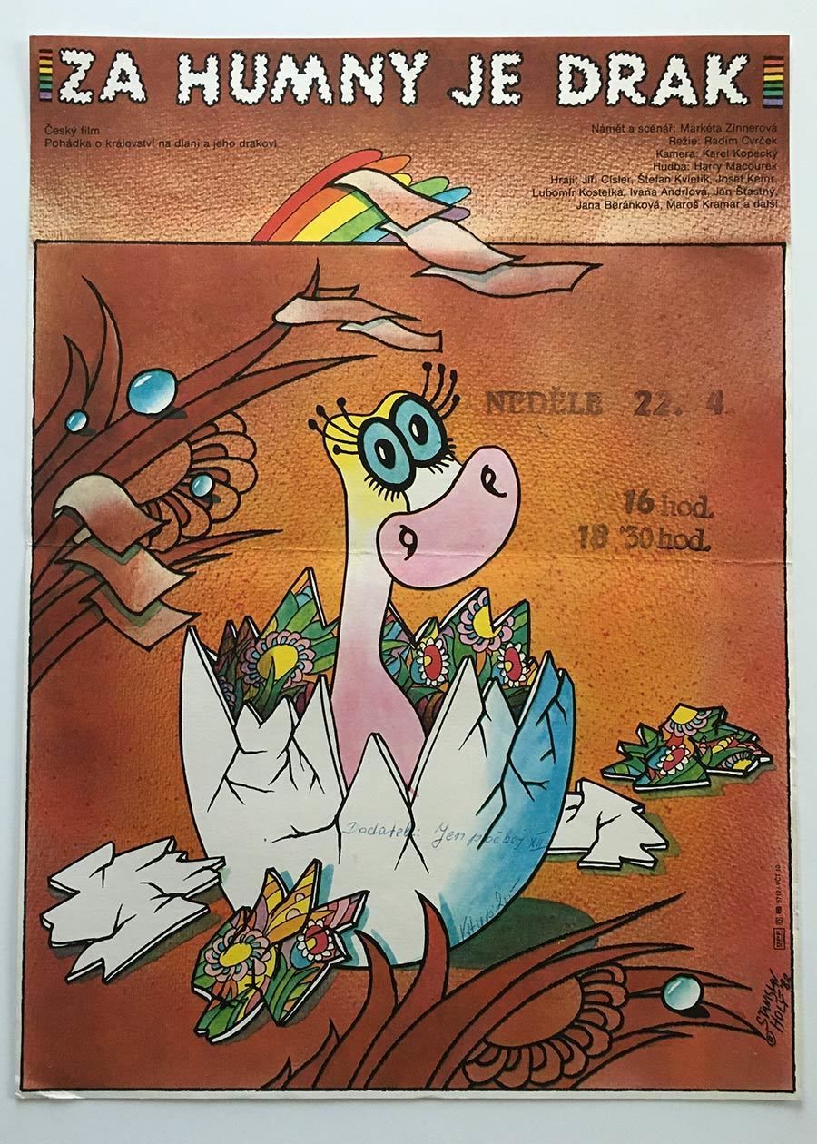 Original Film Poster, Dragon In The Village Backyards, Stanislav Holý, 1982, Genuine Czech Vintage Print
