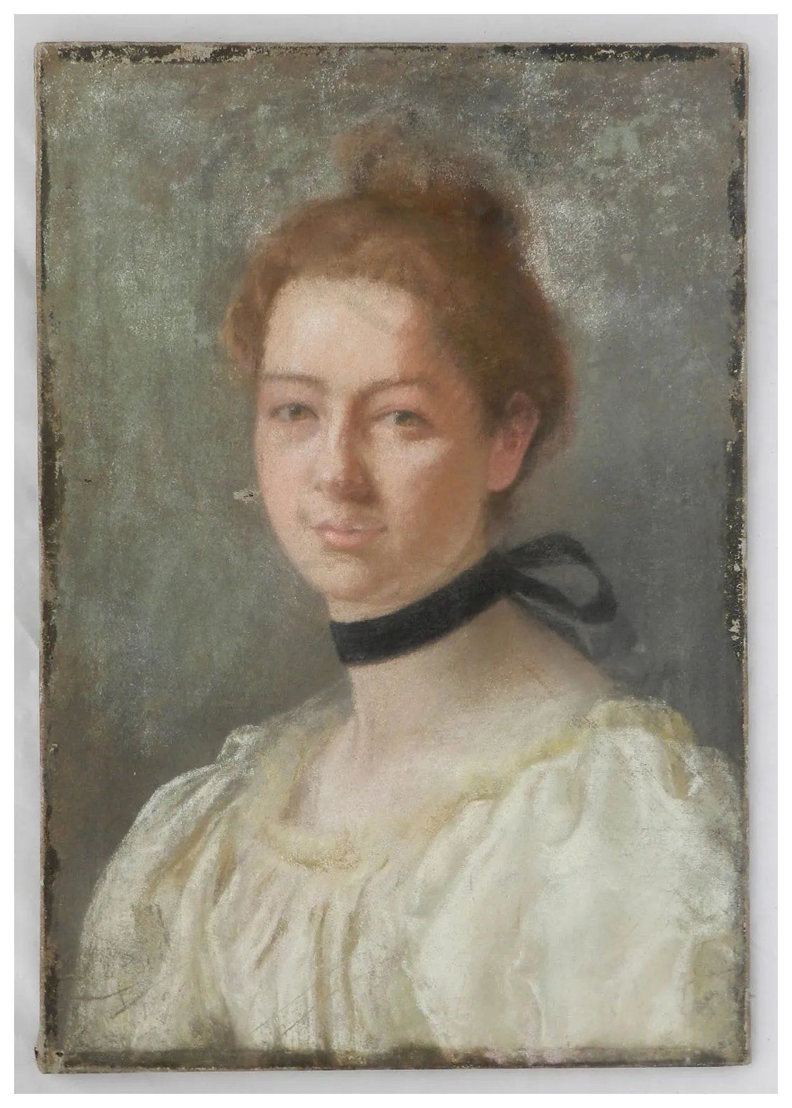 Portrait Of A Lady 19th Century Painting French Pastel On Canvas photo vintage