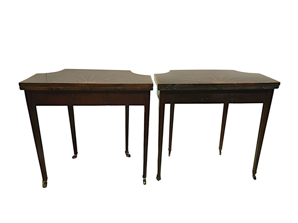 A Very Rare And Fine Pair Of 19th Century Inlaid Card Tables photo 7992.8072