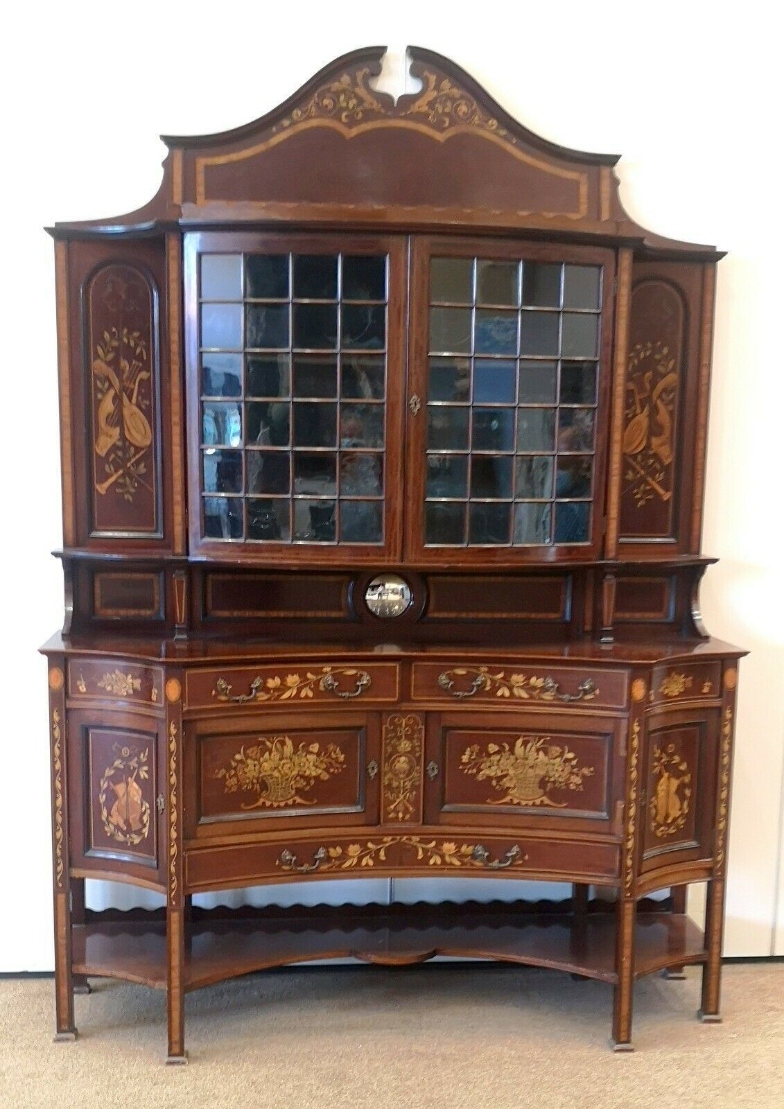 Large Victorian Mahogany And Marquetry Display Cabinet