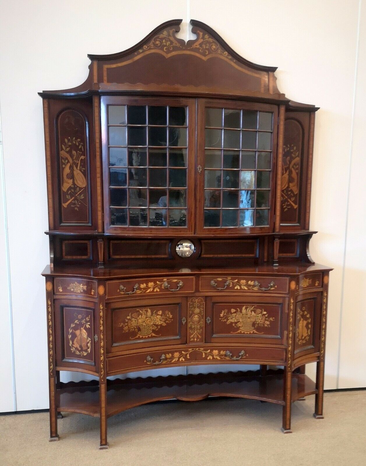 Large Victorian Mahogany And Marquetry Display Cabinet photo furniture