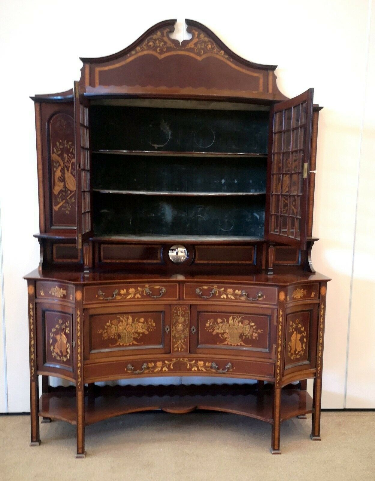 Large Victorian Mahogany And Marquetry Display Cabinet photo Furniture