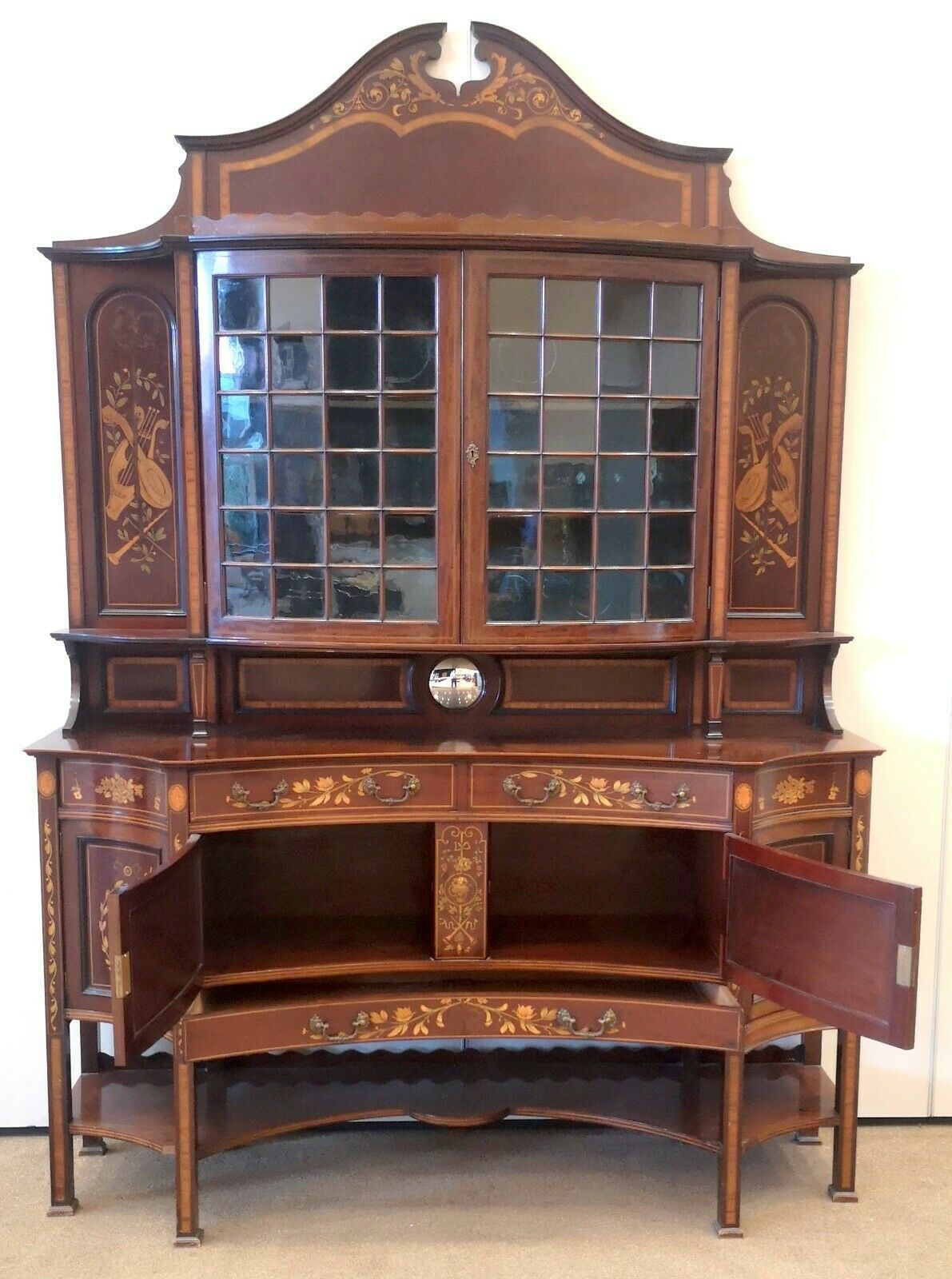 Large Victorian Mahogany And Marquetry Display Cabinet photo 1485.0