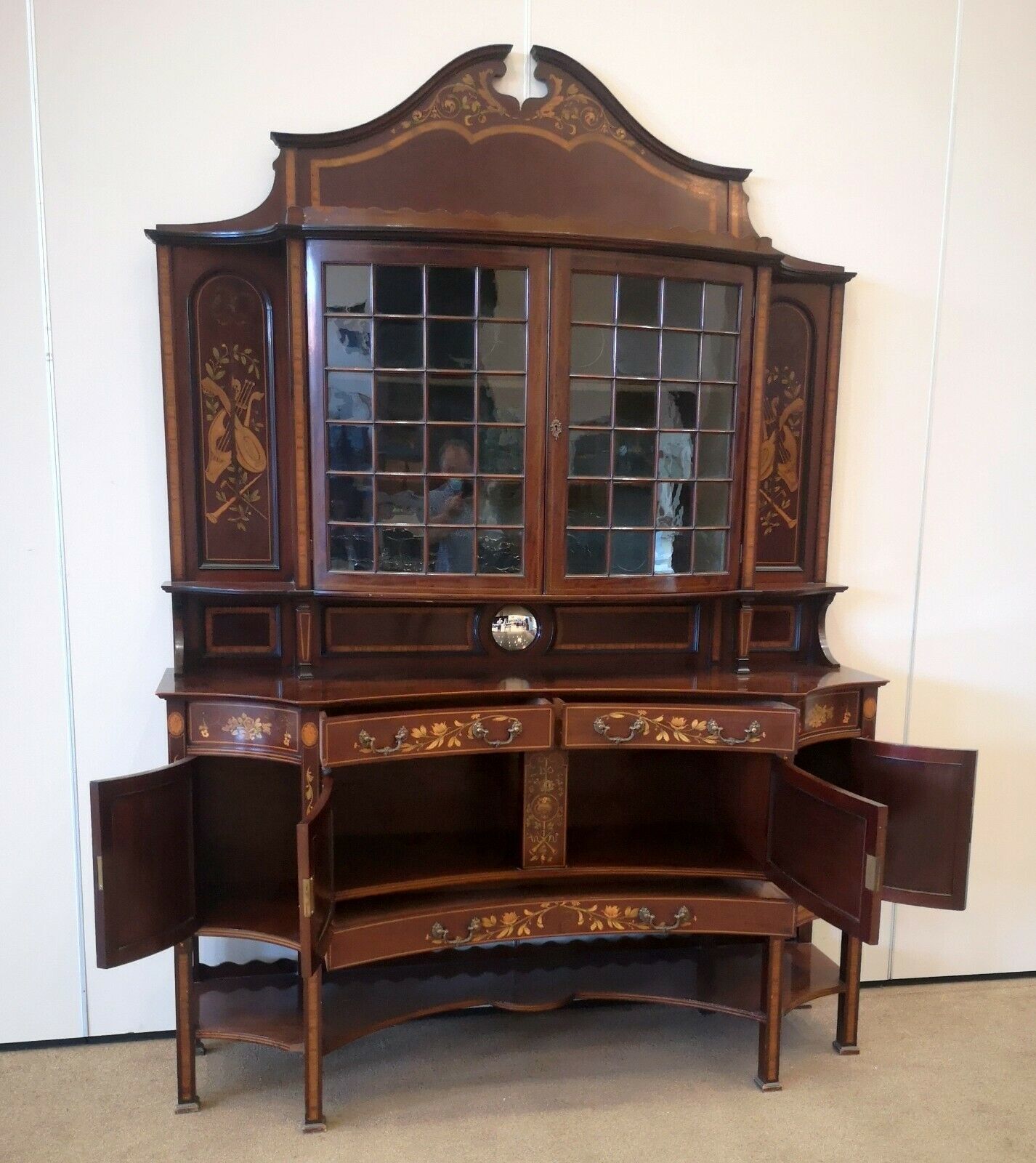 Large Victorian Mahogany And Marquetry Display Cabinet photo vinterior