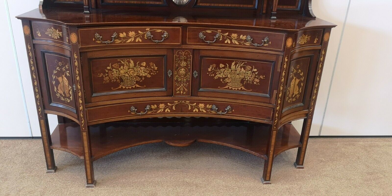 Large Victorian Mahogany And Marquetry Display Cabinet photo vintage