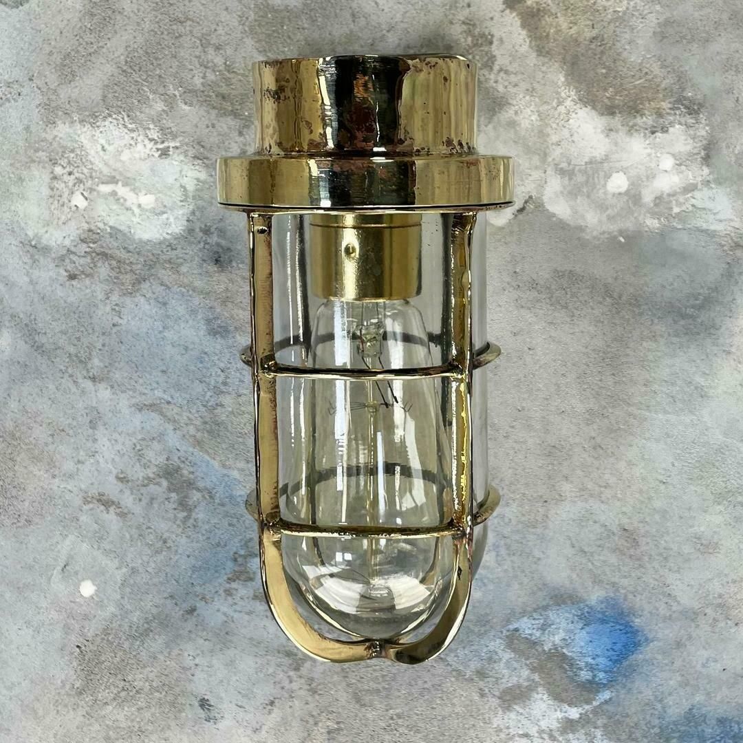 1970's Dutch Industrial Rotterdam Brass 90 Degree Wall Lamp   Glass Dome & Cage photo 250.0