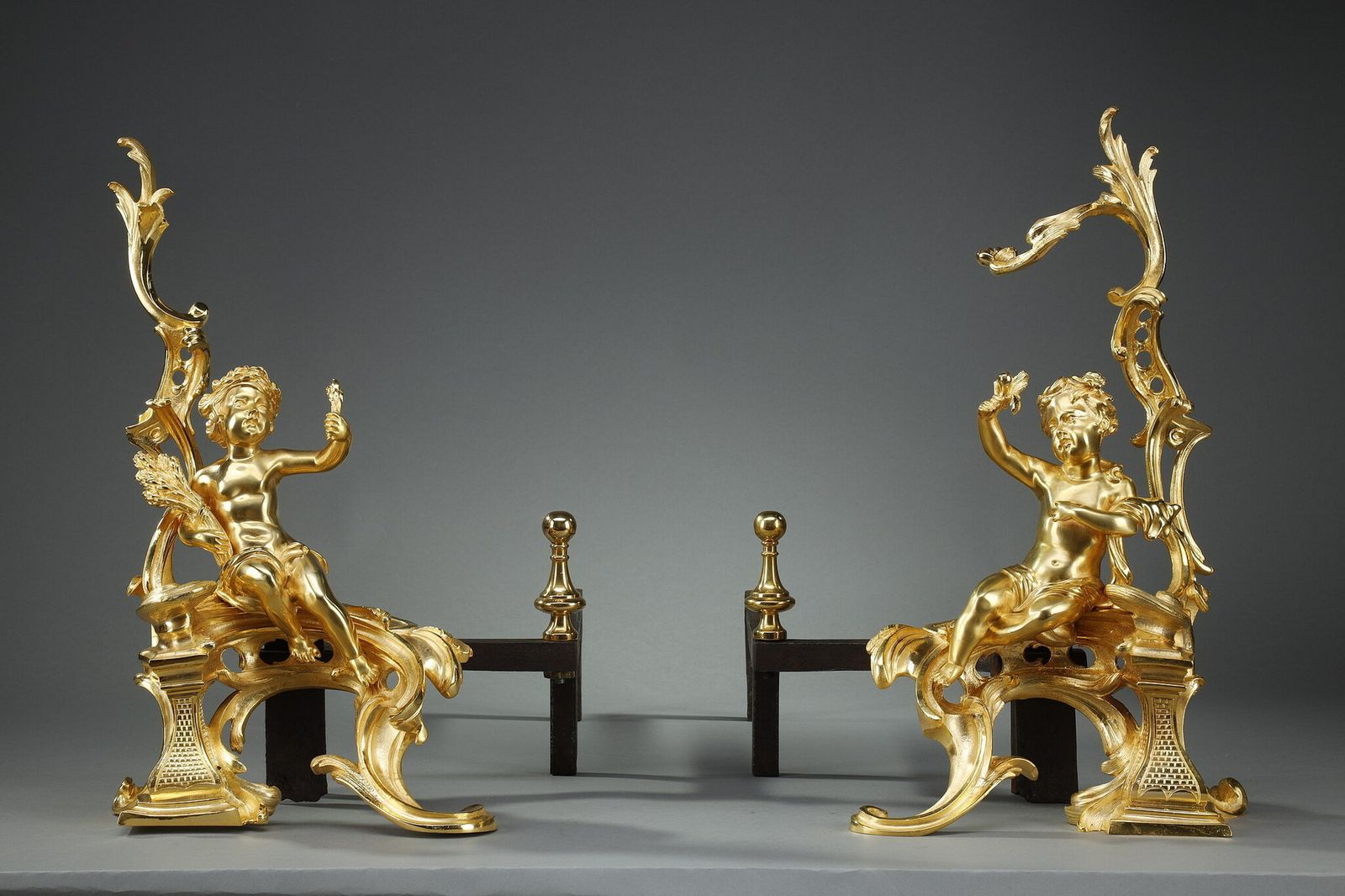 Pair Of Gilt Andirons In The Louis XV Style Bronze photo vinterior