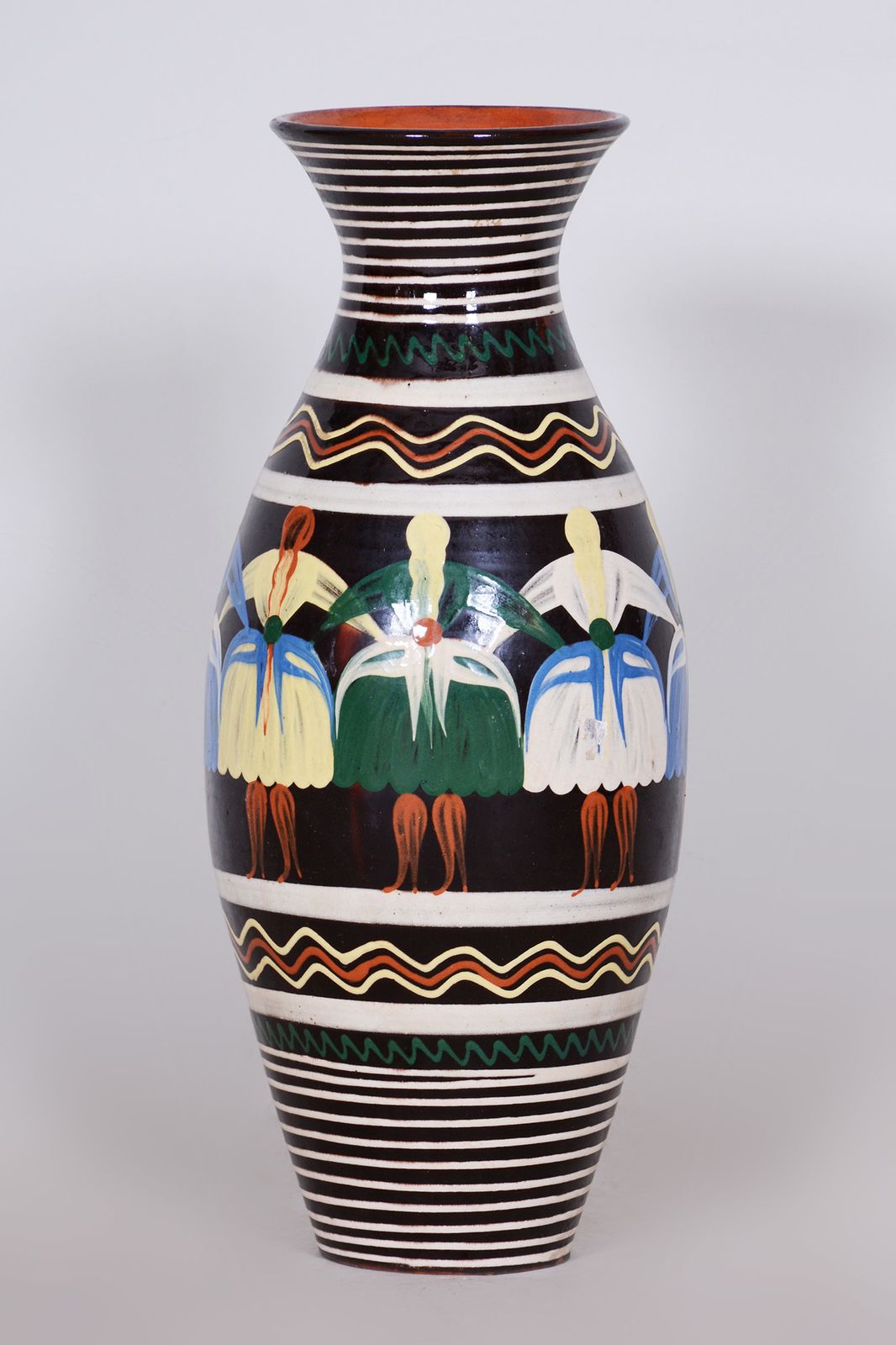 Art Deco Vase Made In 1940s Czechia   Hand Painted Slovak Motifs photo for sale