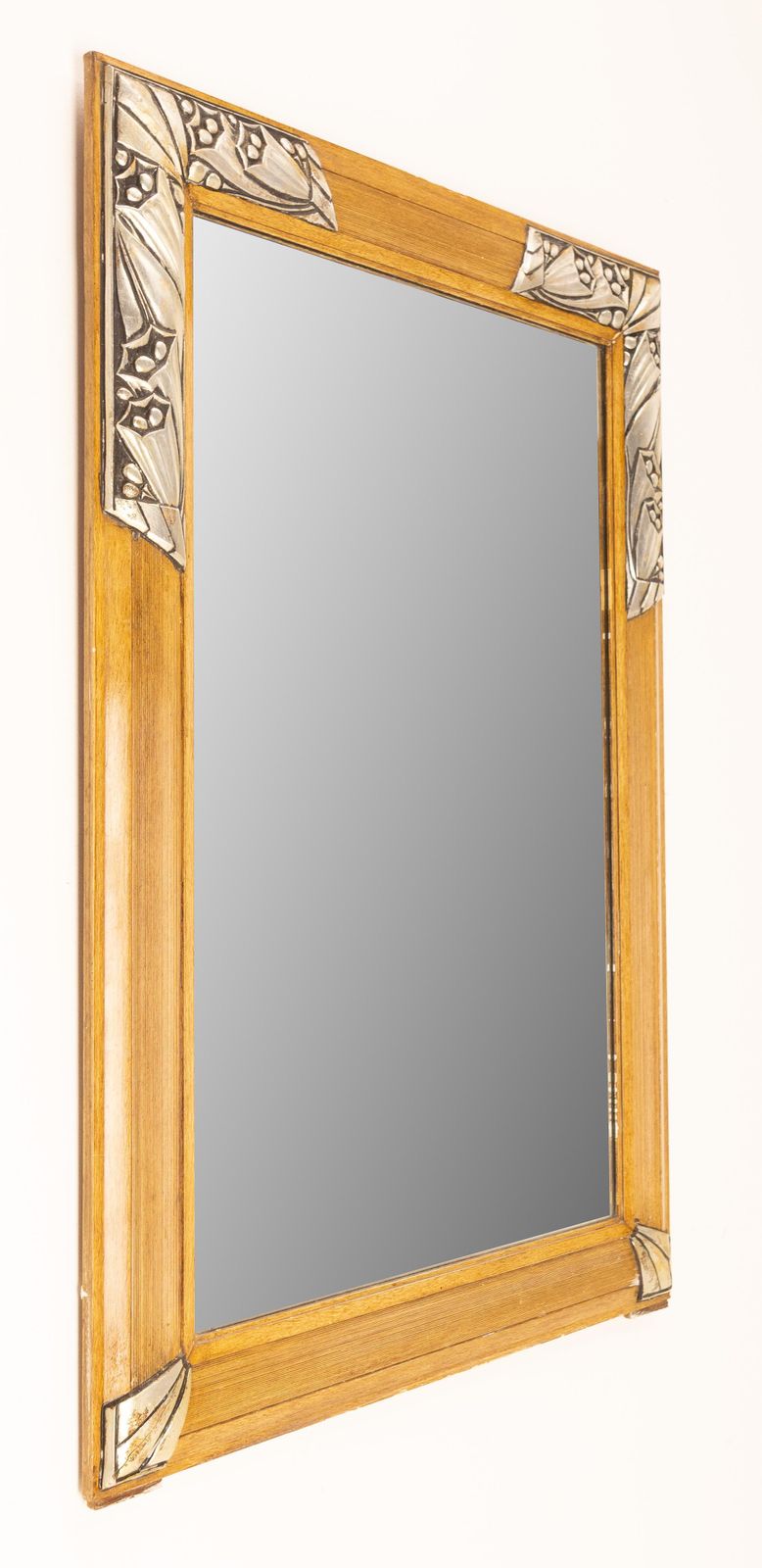 Miroir Art déco en métal et pin à décor floral, vers 1930 photo vinterior