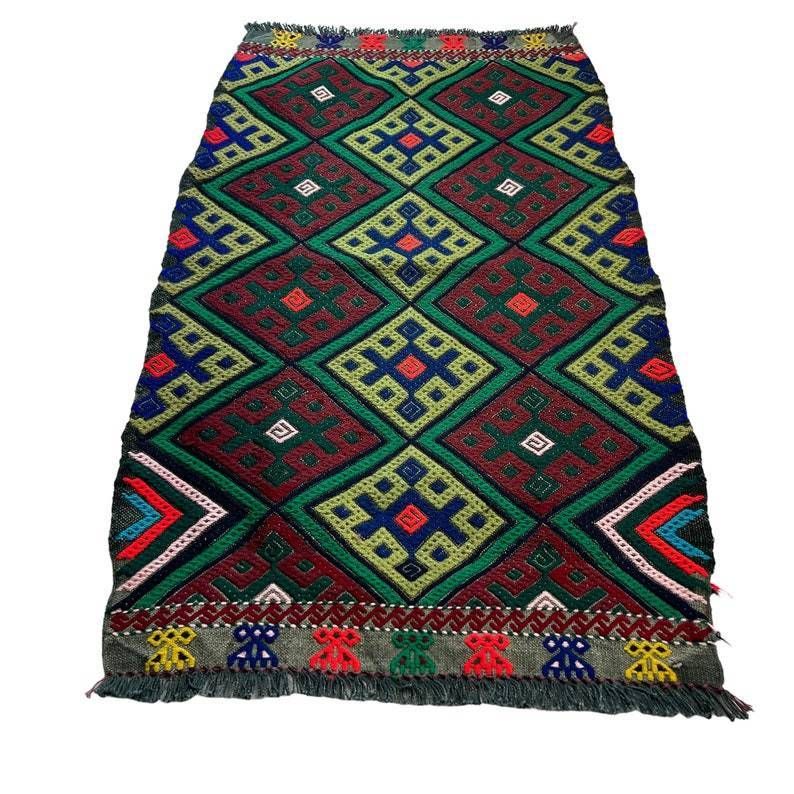 Traditional Turkish Mini Kilim Rug , Vintage Anatolian Turkish Kilim Rug