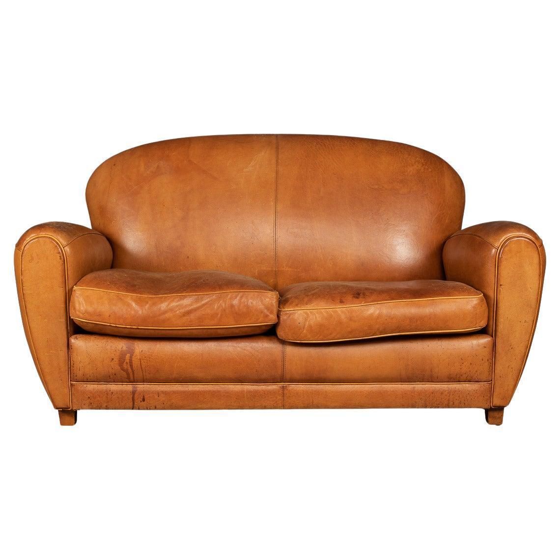 20th Century France Two Seater Tan Sheepskin Leather Sofa
