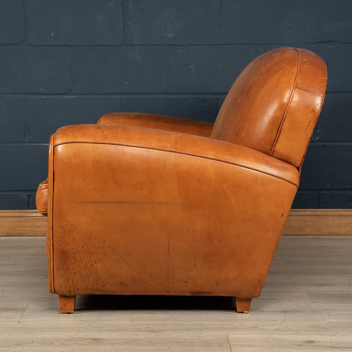 20th Century France Two Seater Tan Sheepskin Leather Sofa photo furniture