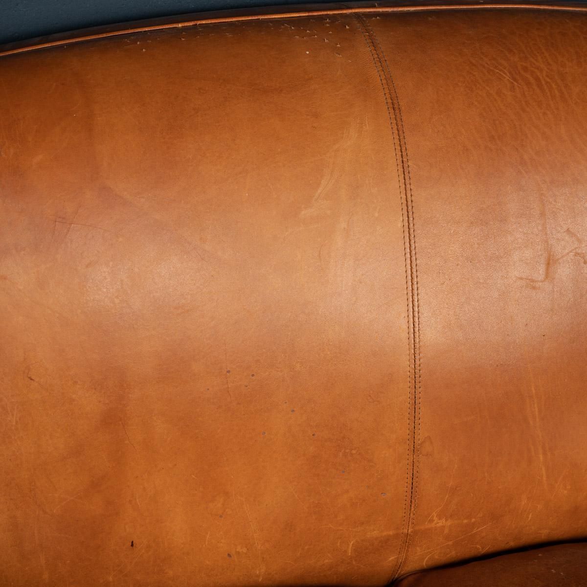 2156.0 20th Century France Two Seater Tan Sheepskin Leather Sofa photo