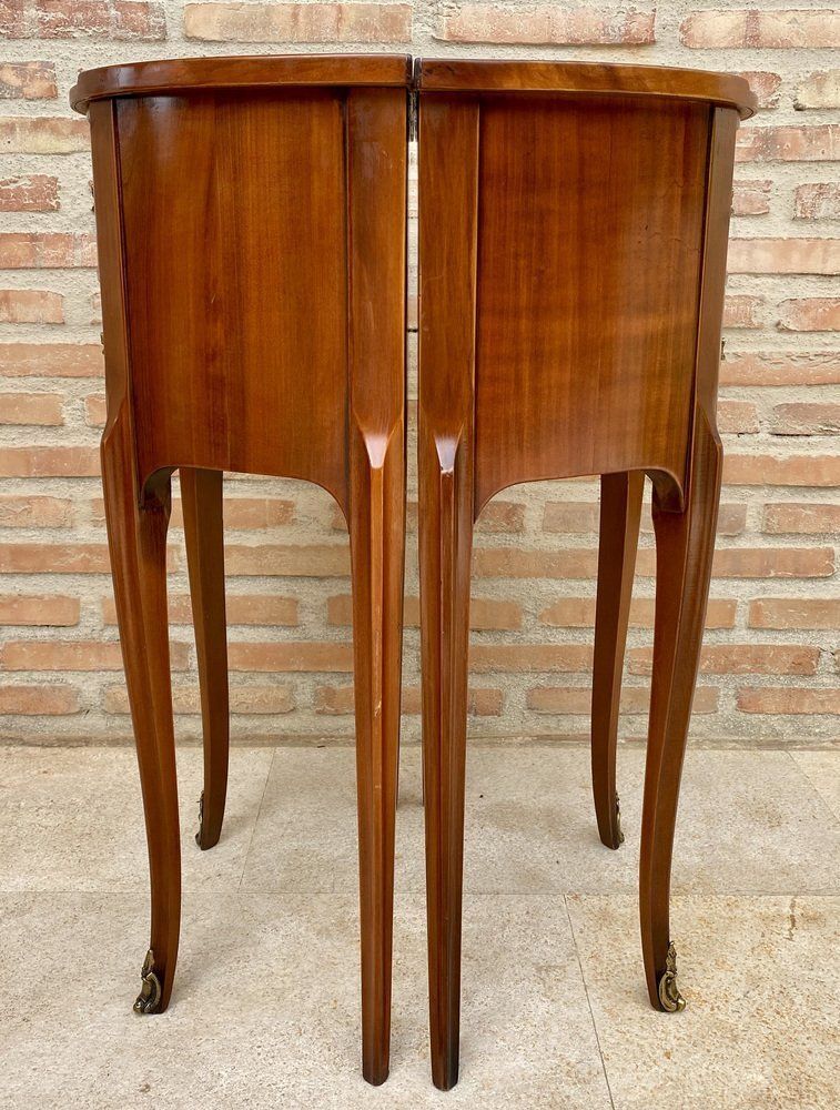 Furniture French Walnut Demilune Bedside Tables Or Nightstands With 2 Drawers, Set Of 2 photo