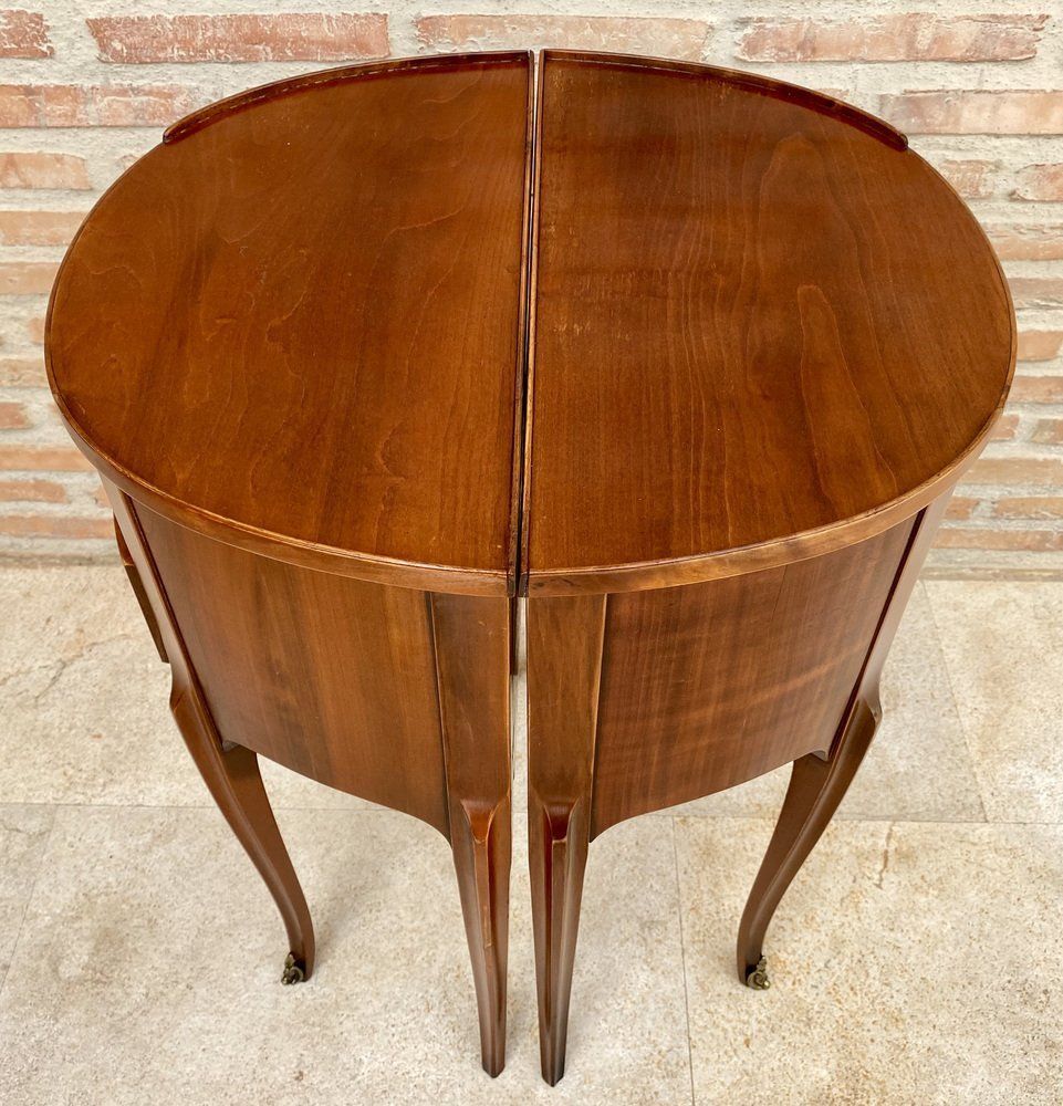 photo vinterior French Walnut Demilune Bedside Tables Or Nightstands With 2 Drawers, Set Of 2