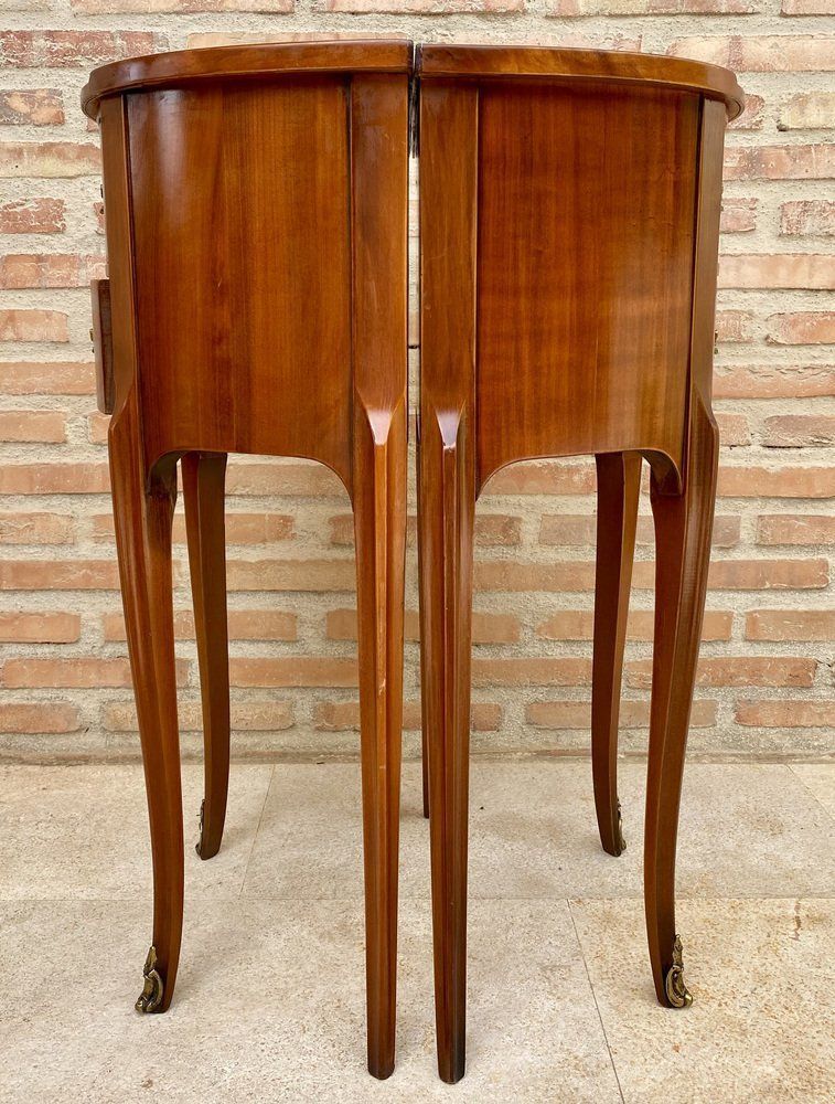 photo buy French Walnut Demilune Bedside Tables Or Nightstands With 2 Drawers, Set Of 2
